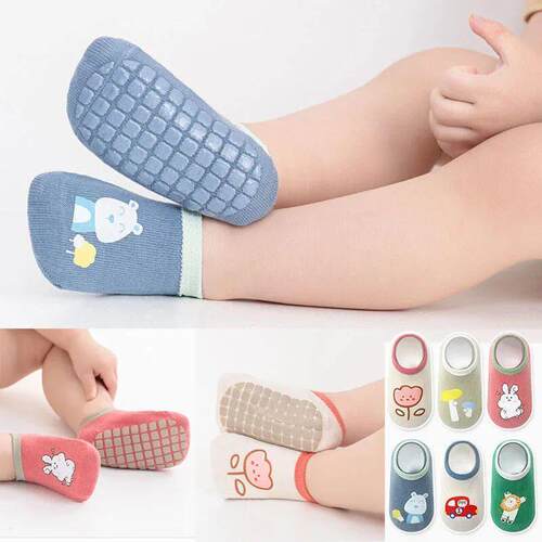 3Pairs Baby Non Slip Socks Cotton Casual Cartoon Print Boys