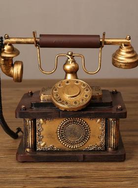 复古铁电艺电话机摆件仿古做旧老式手摇样话机板房窗装7122L橱饰