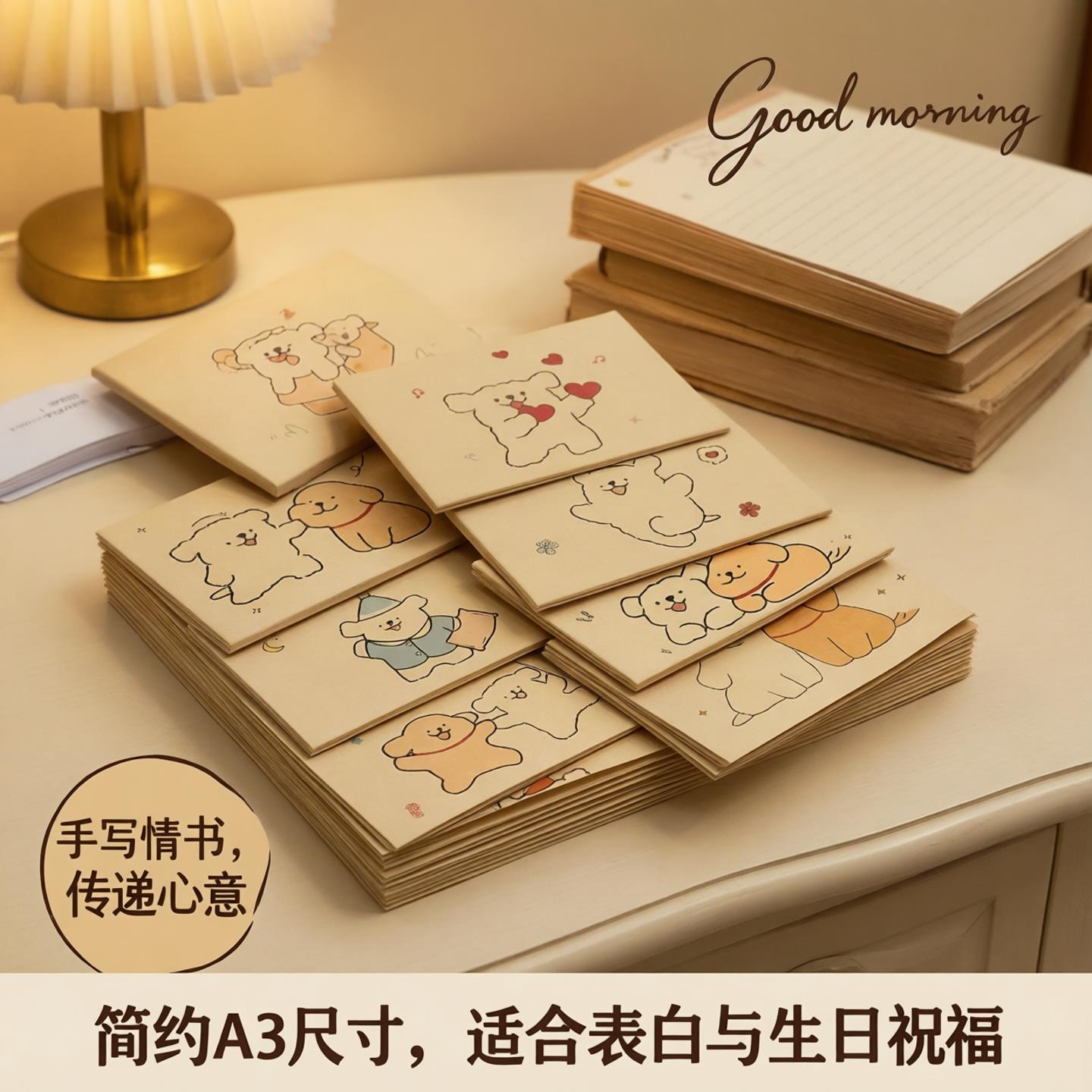线条小狗信纸稿纸信笺纸高级感浪漫表白手写信纸情书送女友送男友好看的手写纸覆古生日书信纸小学生简约A3