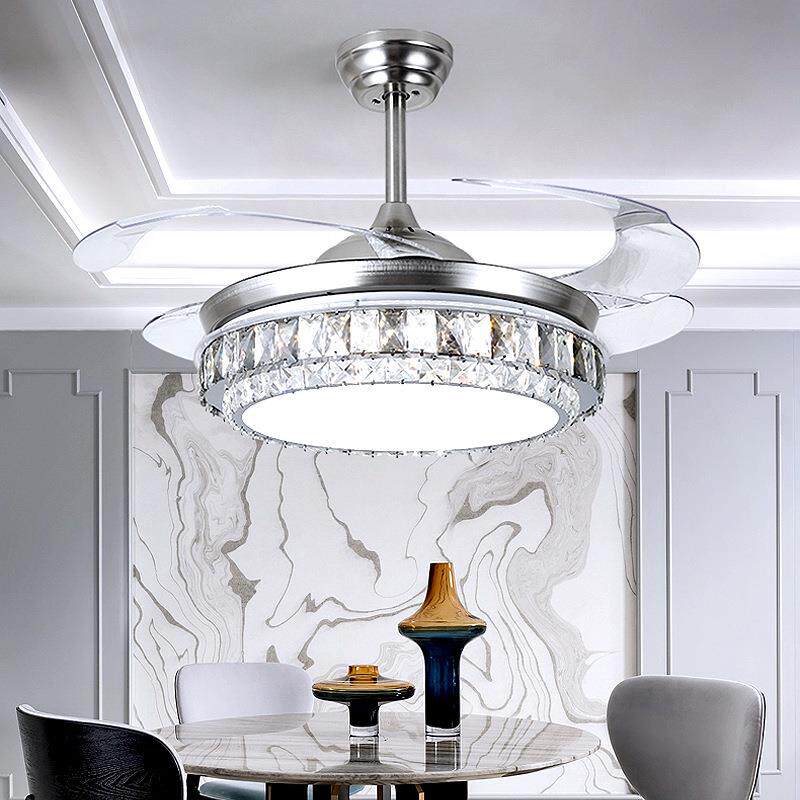 水晶客厅隐形北欧吊扇灯餐厅卧室家用简约现代led电风扇灯吊扇灯