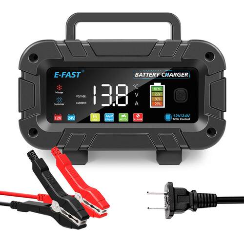 E-FAST 12V24V20A大功率电瓶充电器 锂电铅酸通用智能充电机彩屏
