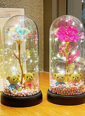 玫瑰花装饰品跨境炫彩小熊小夜灯