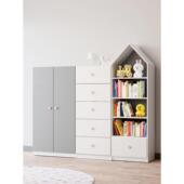 A4L实木儿童简易衣柜组装 卧室小衣柜组合书架收纳柜储物柜