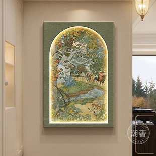 饰画中式 中古风客厅装 复古花鸟沙发背景墙挂画立体肌理玄关壁灯画