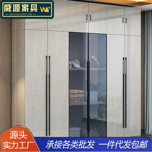 轻奢衣柜简约实木开门多门大衣橱组合现代极简卧室亮光玻璃储物柜