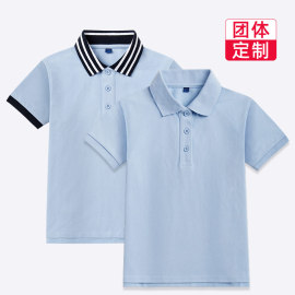 男童翻领polo衫夏款浅蓝色中大儿童，纯棉上衣短袖t恤学生校服班服