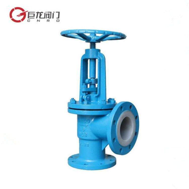 上海巨龙衬氟角式截止阀J44F46-16C手动衬四氟法兰截止阀