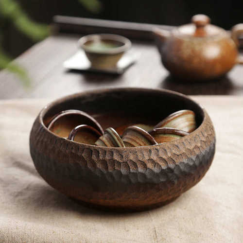 大号粗陶茶洗陶瓷水盂家用功夫茶具配件杯碗茶钵茶渣茶水桶笔洗缸