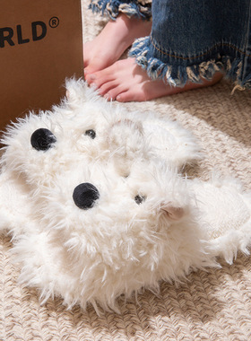 2025新款潦草小狗卡通可爱情侣毛毛拖鞋潮流舒适百搭一字拖鞋女