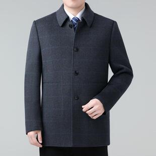 双面绒士大衣男中长24516-YY中款羊翻领羊毛呢子风衣年父亲装羽绒