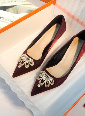 61502-119A法式高跟鞋女细跟秋款设计感小众气质名媛婚纱婚新娘鞋