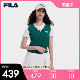 FILA斐乐女子针织衫两件套2023秋季网球简约女编织衫短袖马甲