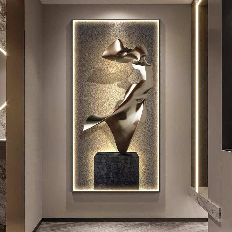 轻奢玄关装饰画带led灯几何抽象走廊尽头挂画高级感立体墙面装饰图片