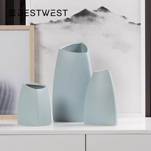 Best west 淡蓝色陶瓷花瓶桌面摆件家居玄关办公室花器瓷器工艺品