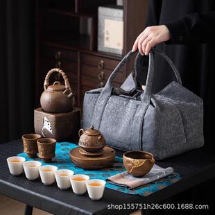 整套行茶具收CQ3 01包号家用外旅便携茶具大容纳量麻纤维布户艺包