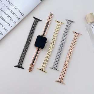 適用蘋果apple 金屬鋼帶iWatch6543SE表帶 watch7代三珠H鏈瘦身款