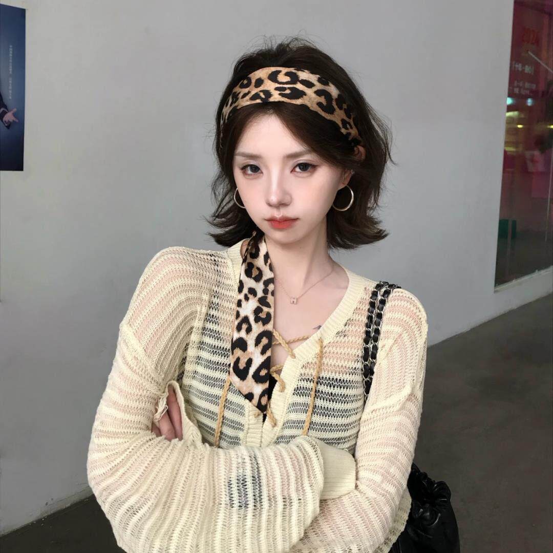 辣妹复古豹纹发带多功能丝带脖饰女夏季韩版腰带装饰拍照出片神器