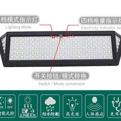 壁灯light 庭院灯户外118led太阳能惠民solar太阳能路灯 三面