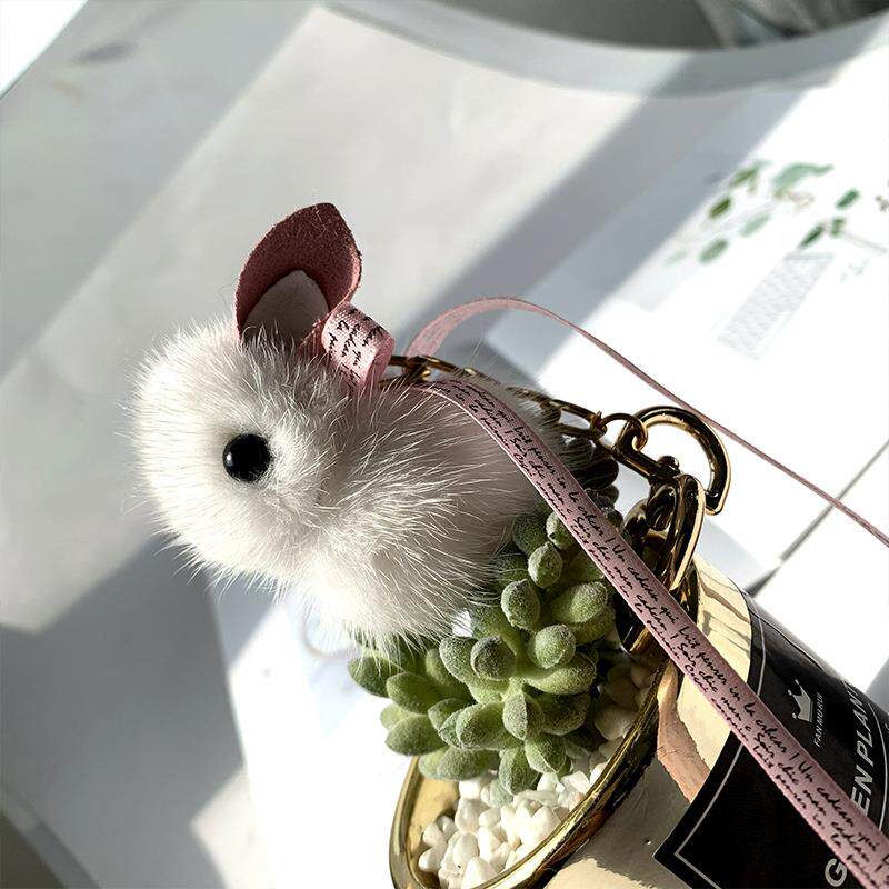 新款ins水貂毛趴趴兔迷你兔子包挂饰永生花钥匙扣DIY