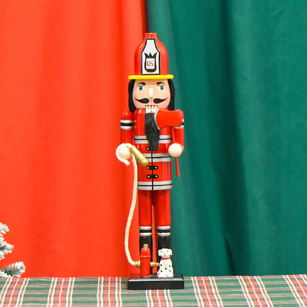 24新款40CM红身消防员胡桃夹子实木装饰摆件工艺品圣诞摆件物