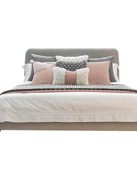 北欧现代样板床床灰色粉色抱SYU枕组合酒店民宿品床尾间旗巾搭毯