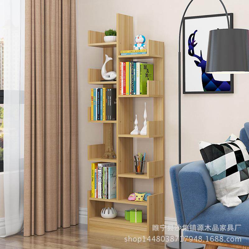 简约现代客厅树形置物架儿童学生实木组合小书柜书架落地创意储物