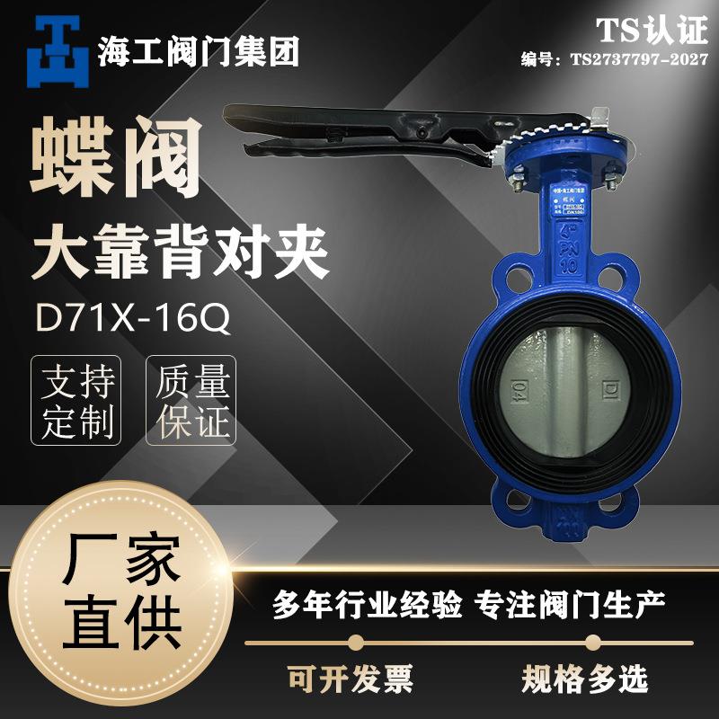 对夹蝶阀D71X-16Q软密封球墨铸铁DN50DN80海工阀门集团蝶形中线式