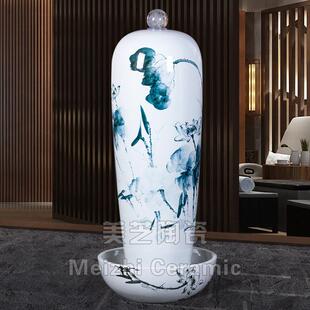 景德镇陶瓷加湿器水景陶罐叠水缸办公室门口门海大缸喷泉流水摆件