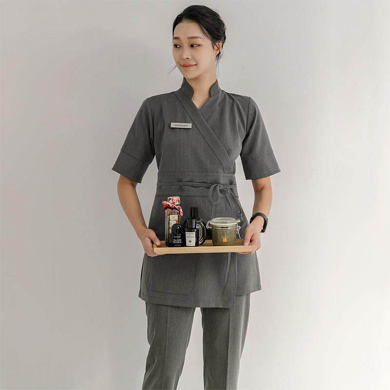 韩式美容院工作服 春秋新款SPA美容师制服 高品质聚酯纤维女套装