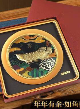 金龙鱼艺术品金箔画办公室摆件乔迁家居招财客厅玄关装饰墙壁挂件
