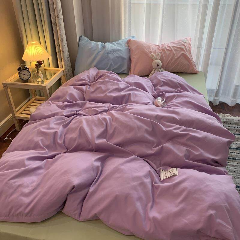 高档韩四式简约脏色耐泡泡被套水洗棉灰色床单款件深套宿舍纯色三