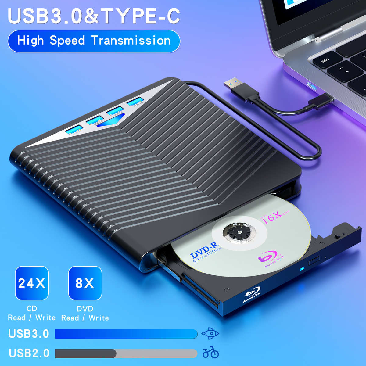新款蓝光多功能高速usb/typec外置dvd笔记本移动电脑台式刻录光驱