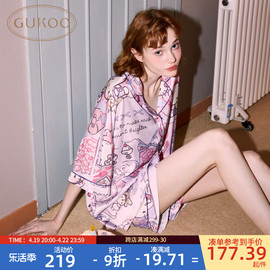 Gukoo/果壳睡衣女HelloKitty2024夏季可爱冰丝女家居服套装B