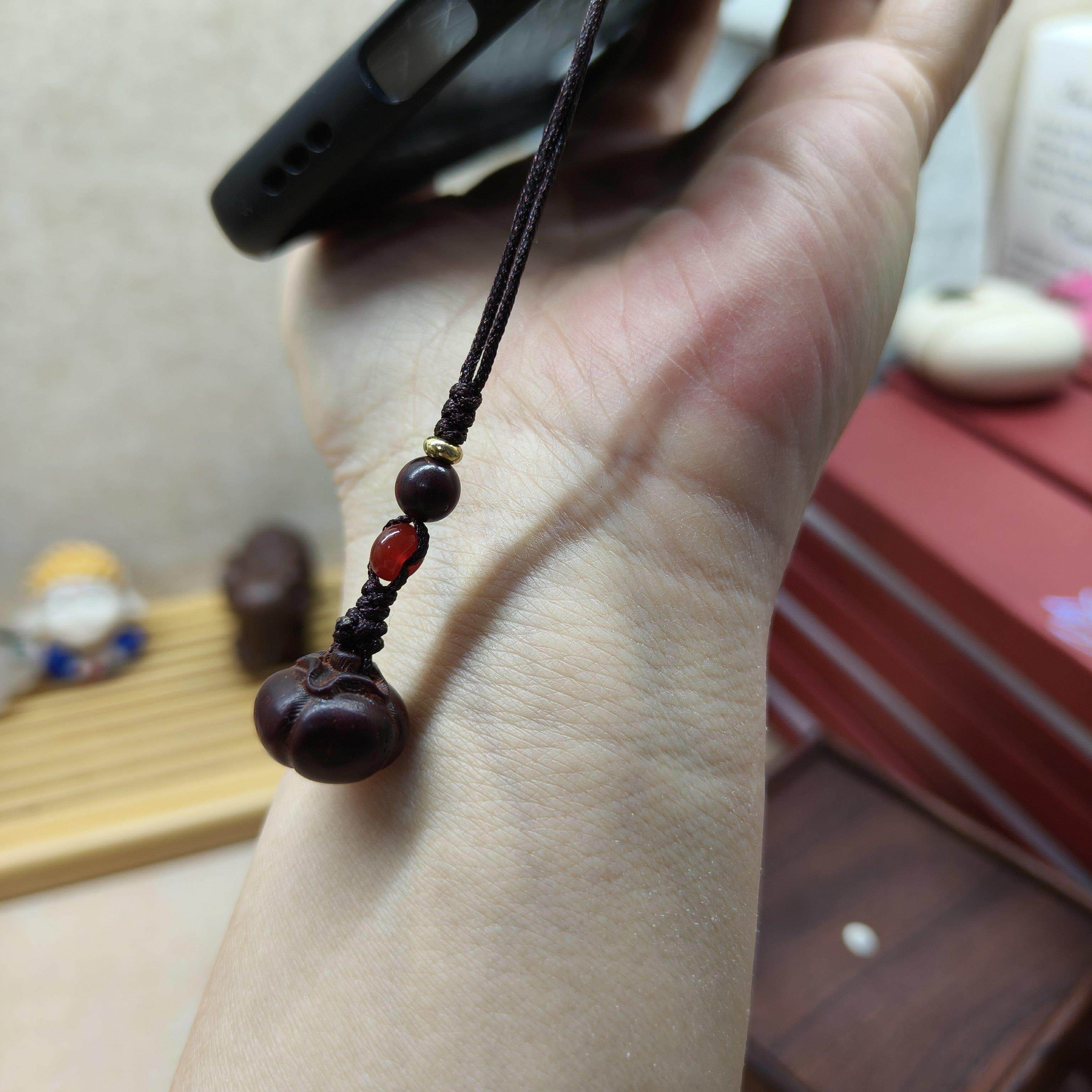 印度小叶紫檀木吊坠手机车钥匙挂件国风木雕包挂柿柿如意柿子