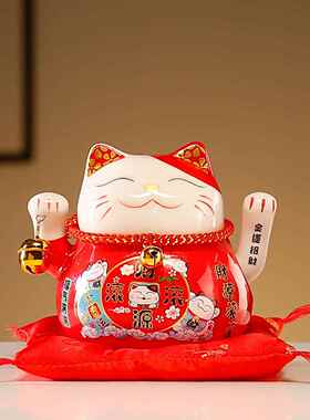 陶瓷幸运猫饰品小自动挥手打开收银员召唤幸运猫办公室客厅入口
