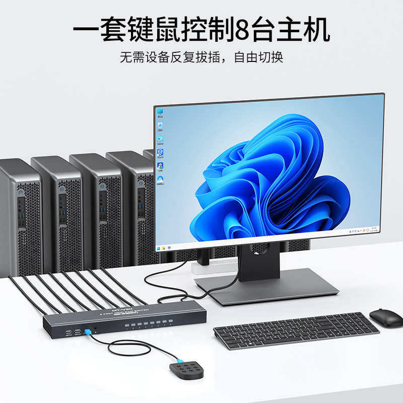迈拓维矩KVM切换器8口HDMI共享器USB 8进1出高清4k 8台电脑共用键