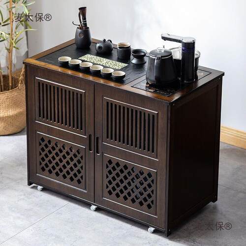 移动茶水柜茶桌边柜泡茶台烧水壶一体竹实木茶柜办公室茶具麦太保
