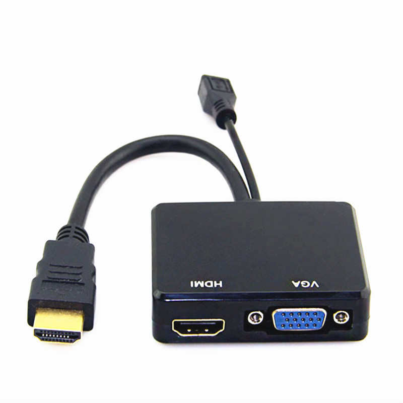厂家直销hdmi转vga+hdmi转接线 二合一转换线hdmi vga高清连接线