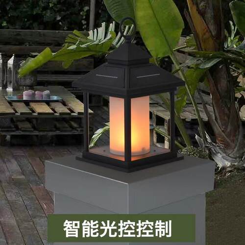 跨境圣诞万圣节手提风灯LED蜡烛灯灯笼复古玻璃室内太阳能灯庭院