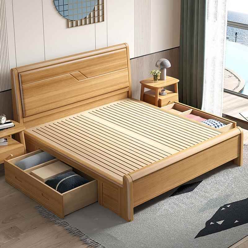 全原实木白色榉木床加厚木大床储物1.米.8双人纯实5木高1ISK箱床