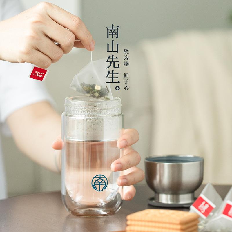 xyt嘟嘟双层防烫快客杯玻璃旅行便携茶具套装一壶二杯泡茶壶