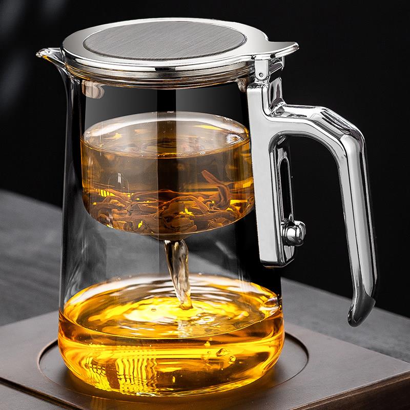 茶方圆新款翻盖无杆磁吸飘逸杯泡茶壶茶水分离式玻璃高端茶具套组