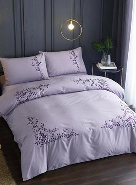 高档nineer 套欧式出口紫色全棉被四件套1.8米用双人刺床绣花纯棉