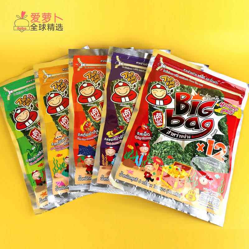 泰国Big bag海苔12大片小食脆紫菜Tao Kae Noi老板仔鱿鱼辣烧烤