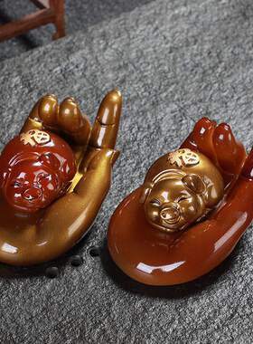 树脂变色茶宠掌上明猪小猪摆件可养招财茶盘茶具配件茶桌把玩