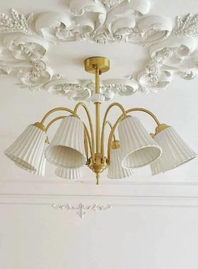 法复式YGA古白色陶瓷吊灯美式全铜主卧室餐厅客计厅设玻璃奶油灯