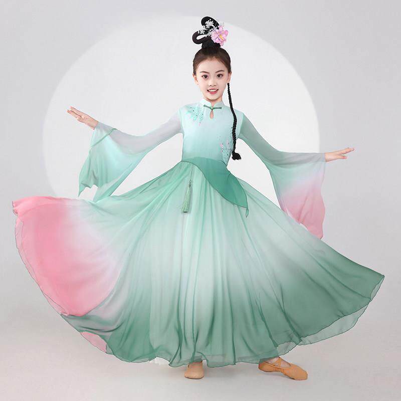 烟雨江南舞蹈服儿童古典舞演出服飘逸女童中国舞扇子舞群舞表演服