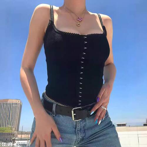 Lace fabric tight fitting top with camisole and waist