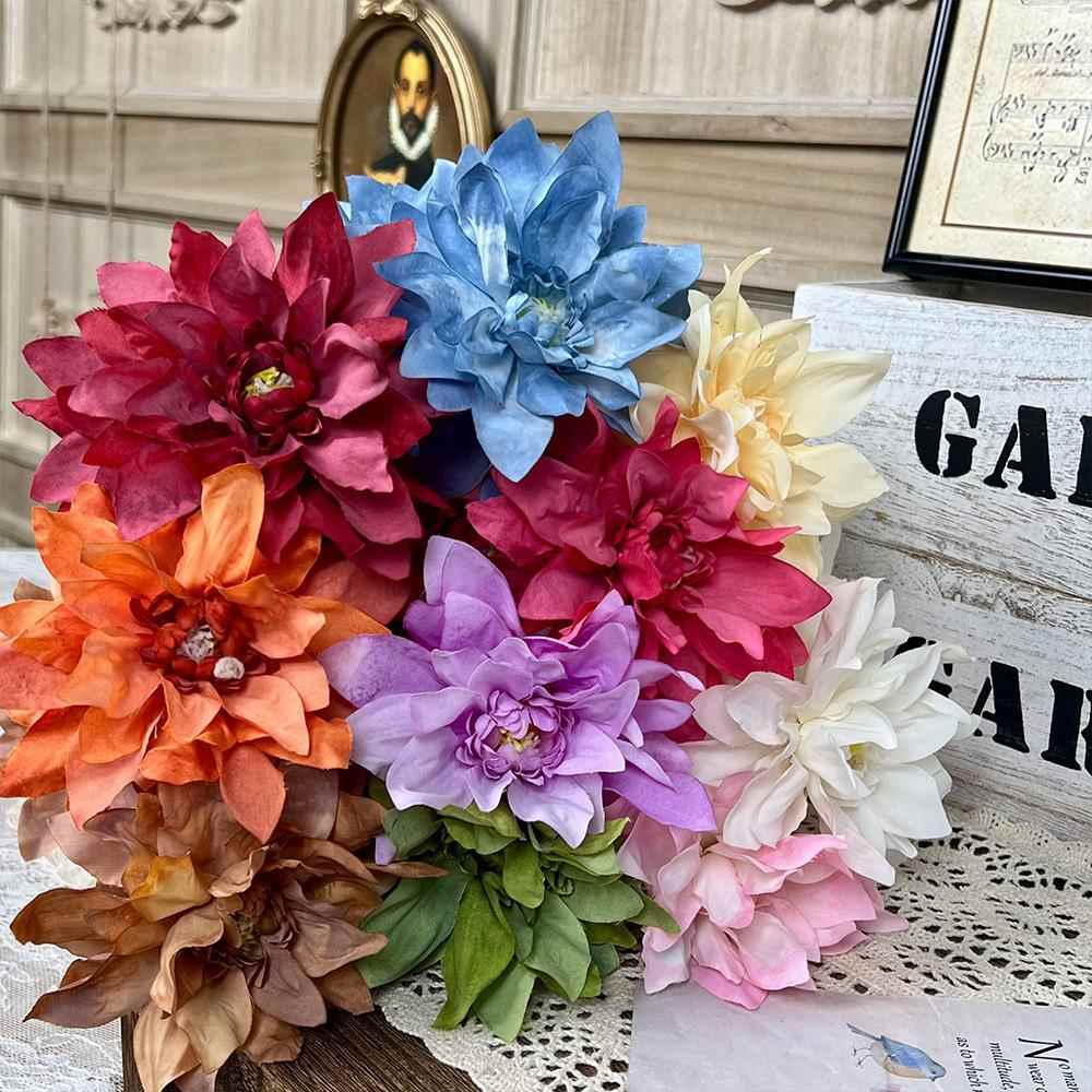 仿真油画大丽菊假花婚庆地排花婚礼堂装饰花艺人造塑料花diy插花