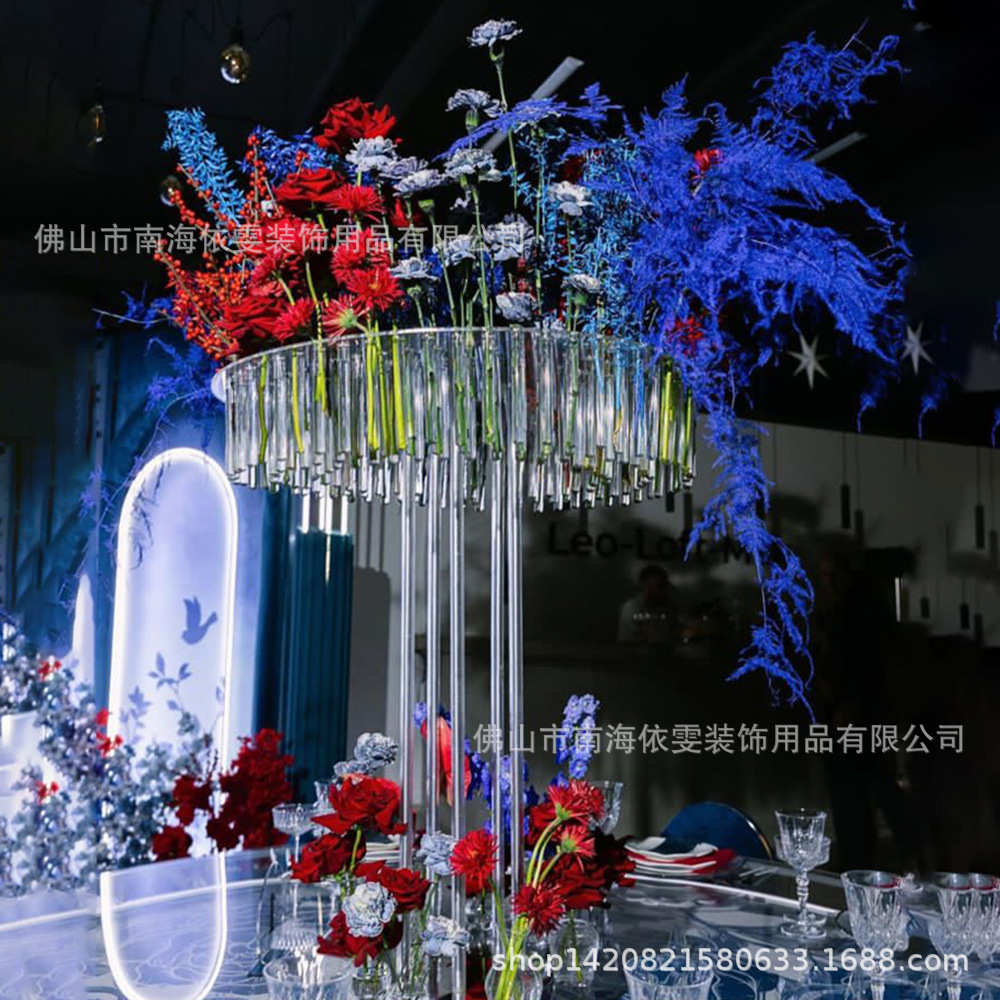 电镀外贸婚庆条现货花架引水发工厂金色速桌摆件晶珠路主热销